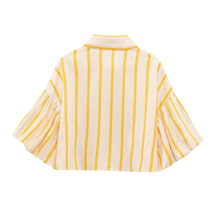 Women Striped Shirts Female Loose-Fit Bubble Sleeve Printed Shirts Lady Casual Youthful Energetic Short Sleeved Tops Clothing