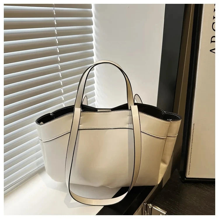 Women’s PU Leather Tote Bag – Large Capacity Vintage Shoulder & Crossbody Purse