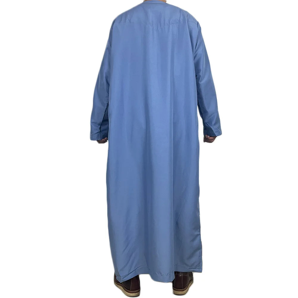 Middle East Arab Kaftan Men Muslim Clothing Solid Long-sleeved Round Neck Robes Causal Loose Men Jubba Thobe National Costumes