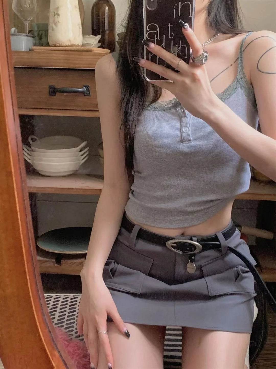 Women’s Sexy Lace Cropped Top – Sleeveless Camisole with Built-In Cups