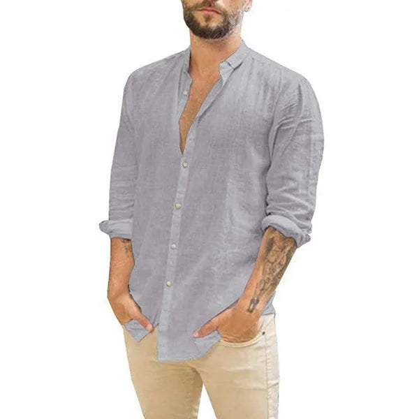 Linen Shirt Men Brief Breathable Comfy Solid Color Long Sleeve Loose Harajuku Casual Blouse Hawaiian Shirt Camisa Masculina 2022