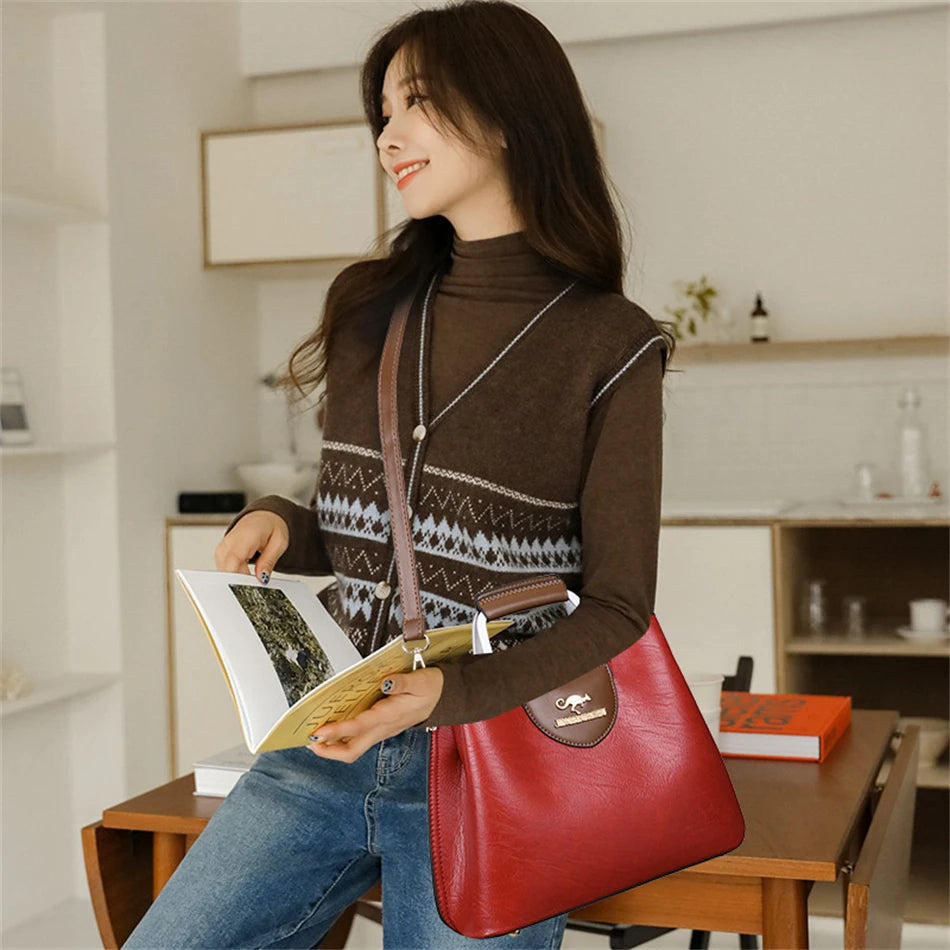 Luxury Women’s Oil Leather Handbag – 2024 Designer Shoulder & Crossbody Tote