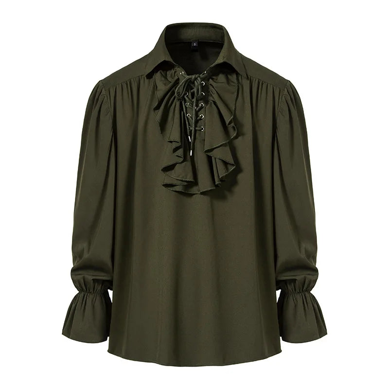 Men Shirts Medieval Retro Performance Dress Shirtspuff Sleeve Casual Stage Cosplay Party Male Clothes Chemise Shirt S09