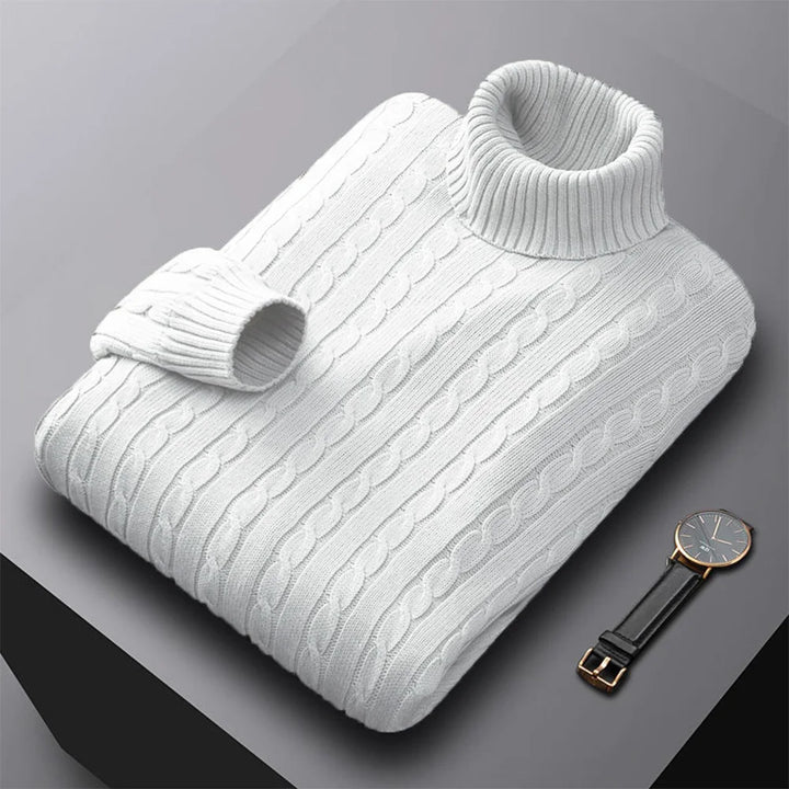 Men’s Turtleneck Sweater – Solid High Neck Knitted Pullover, Fall/Winter