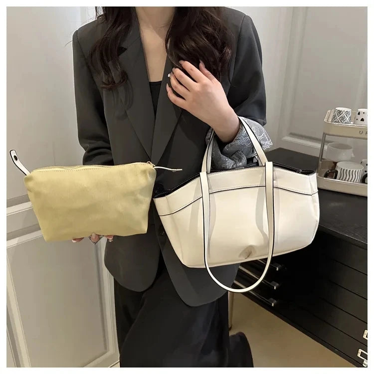 Women’s PU Leather Tote Bag – Large Capacity Vintage Shoulder & Crossbody Purse