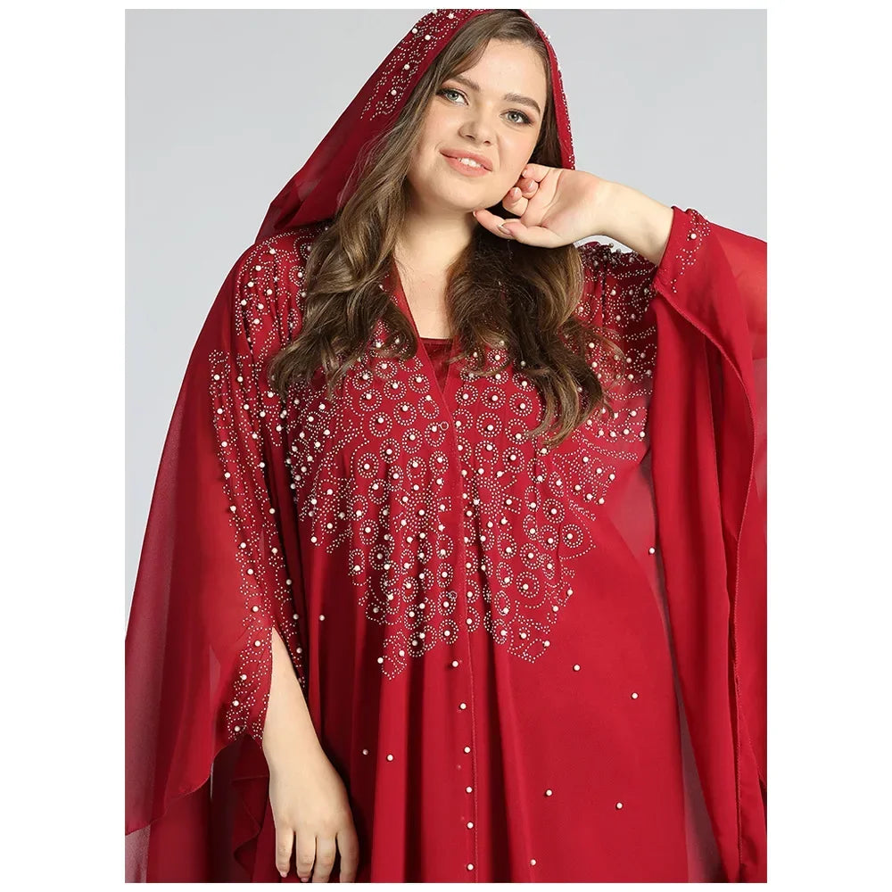 Abaya Morocco Kaftan Dubai Hooded Maxi Dress Bat Sleeve Farasha Kaftan Muslim Women African Open Kimono Boubou Evening Dresses