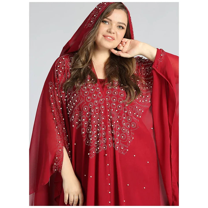 Abaya Morocco Kaftan Dubai Hooded Maxi Dress Bat Sleeve Farasha Kaftan Muslim Women African Open Kimono Boubou Evening Dresses