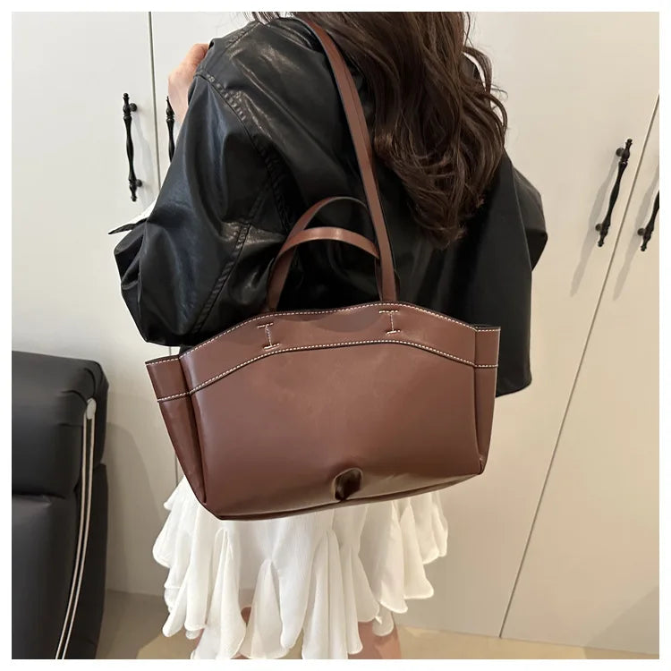 Women’s PU Leather Tote Bag – Large Vintage Shoulder & Crossbody Purse