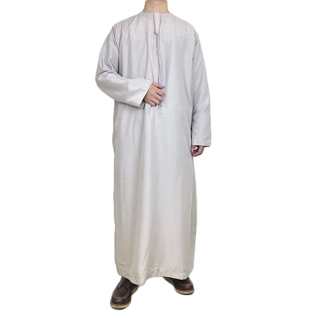 Middle East Arab Kaftan Men Muslim Clothing Solid Long-sleeved Round Neck Robes Causal Loose Men Jubba Thobe National Costumes