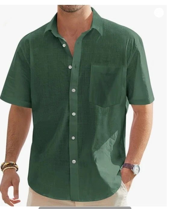 Men's Summer New Style European and American Fashion Classic Comfortable Breathable Cotton and Hemp Solid Color Top Shirt