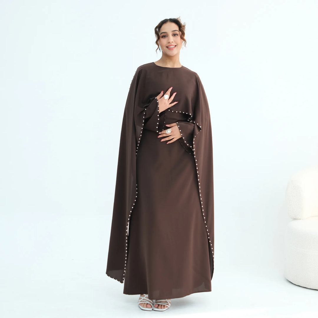 Luxury Dubai Shawl Abaya Elegant Beaded Waist Cinching Kaftan Muslim Women Traditional Dress Maxi Long Sleeve Robe Eid Outfit