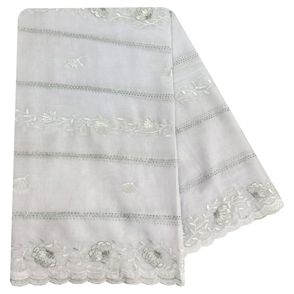 2026 KASHKHA Style 100% Cotton Fabric Embroidered Scarf African Muslim Headscarf Dubai New Floral Style For Prayer