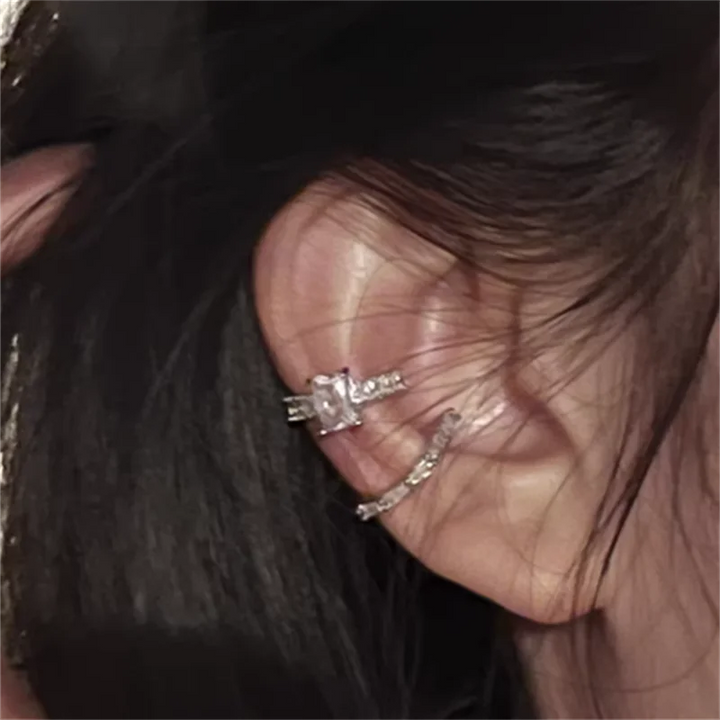 أقراط أذن نسائية مرصعة بالكريستال - بدون مشبك ثقب