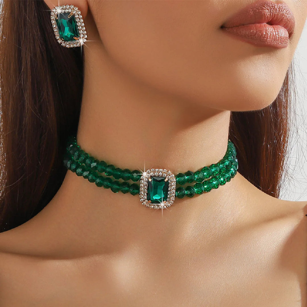 Kristall-Choker- und Ohrring-Set für Damen – Partyschmuck