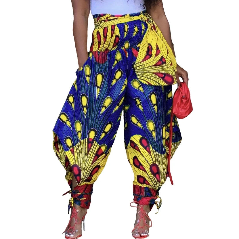 Polyester African Ladies Clothes Dashiki Print Trousers Elastic Waist Ankara Fashion High Harem Pant African Pants For Women