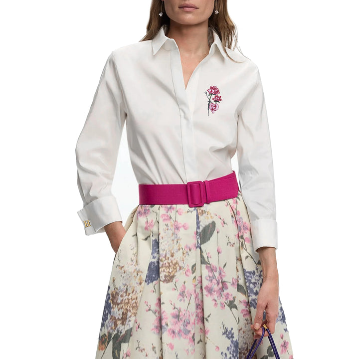New Women Shirts Casual Long Sleeve Blouse Embroidered Flowers Elegant Lapel Loose Shirt Spring Summer Solid Office Lady Tops