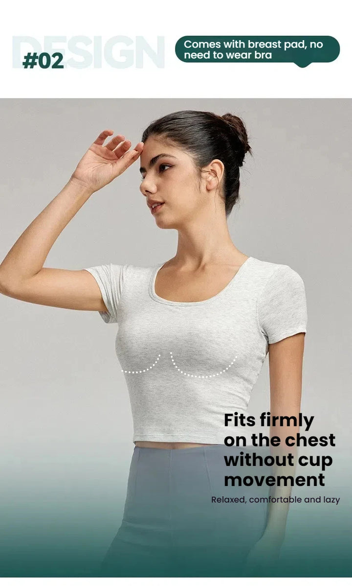 High-End Yoga Top for Women Summer Fitted Sports Short-Sleeve T-shirt Breathable Anti-Slip Cup Design