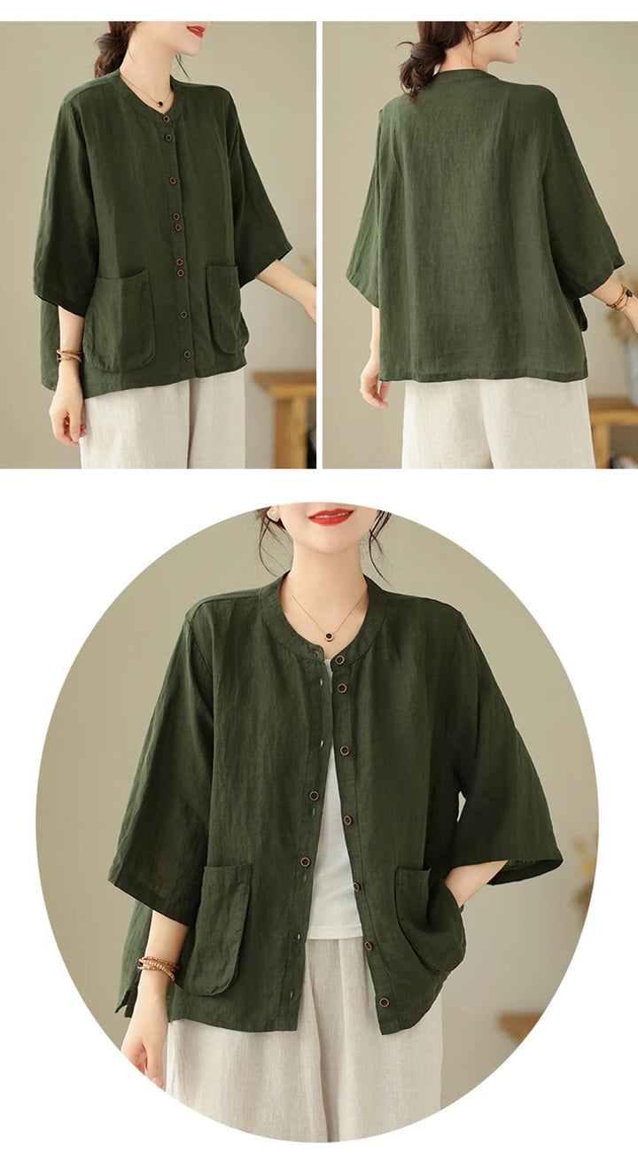 Woman Top Single-Breasted Loose Shirts & Blouses for Women Pocket Cheap Tops Female