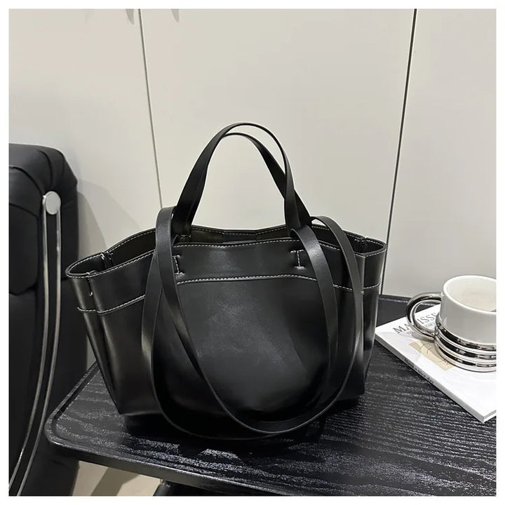 Women’s PU Leather Tote Bag – Large Vintage Shoulder & Crossbody Purse