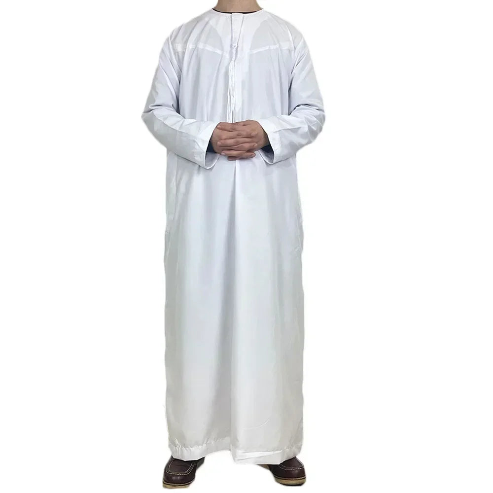 New 2026 Men's Muslim Abayas Dress Long-sleeved Pullover Kaftan Robe Men Jubba Thobe Pakistan Saudi Arab Caftan Islamic Clothing