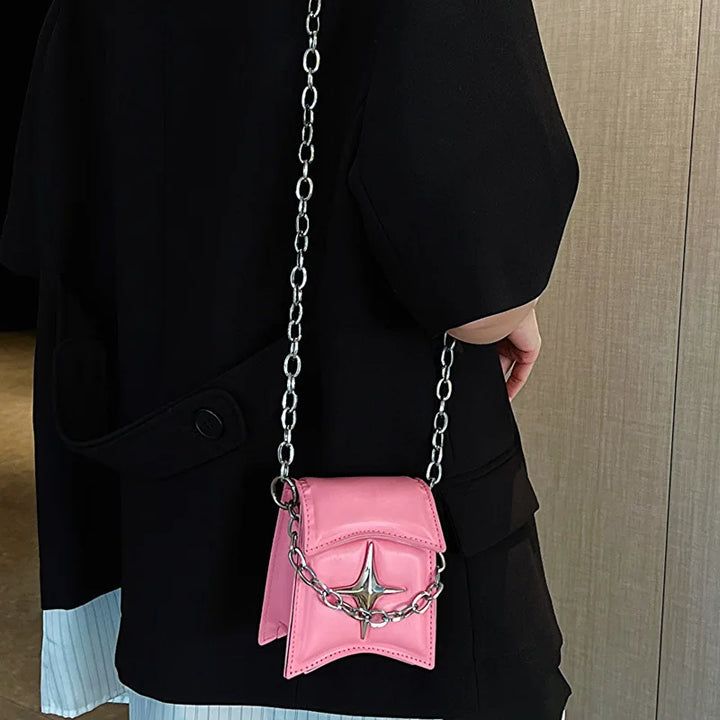 Women’s Vintage Star Chain Bag – Small Y2K Crossbody Flap Purse