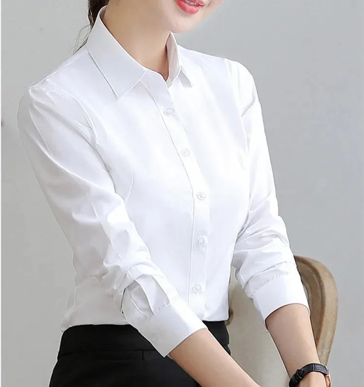 Elegant Women Shirts Woman White Shirt Long Sleeve Blouse Office Lady business Pink Shirts Button Solid Women work Blouses Tops