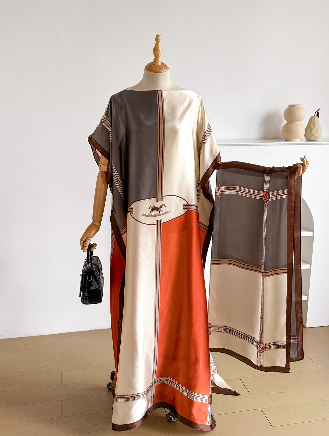 New Summer Fashion Women's Kaftan Dress with Big Scarf Loose Abaya Muslim Casual Print Shawl Robe African Style Dubai Turkey
