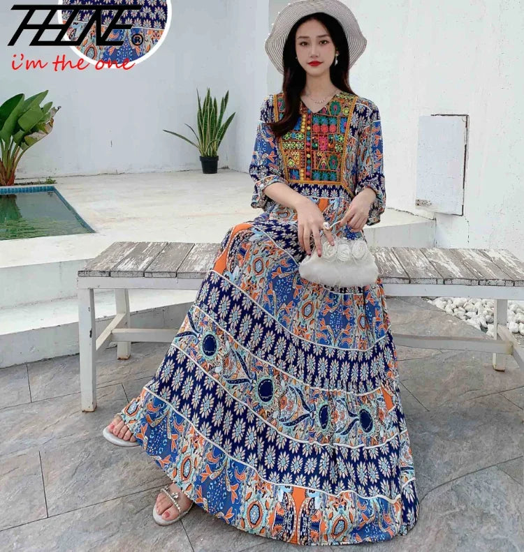 Women’s Indian Summer Dress – Embroidered Elegant Maxi Party & Beach Dress