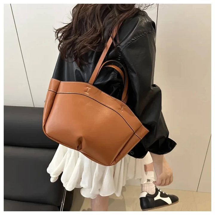 Women’s PU Leather Tote Bag – Large Capacity Vintage Shoulder & Crossbody Purse