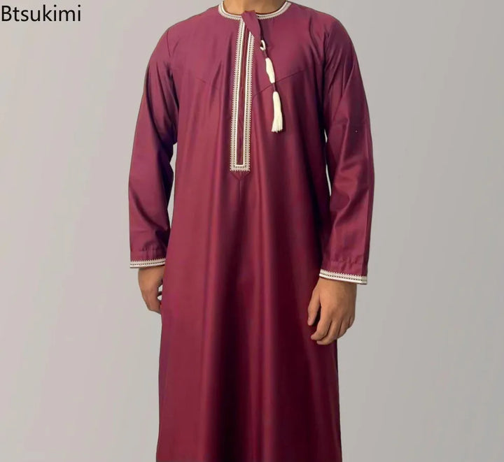 2026 Muslim Fashion Abaya for Men Long Sleeve O-neck Pullover Dress Robe Men Jubba Thobe Pakistan Kaftan Arabic Islamic Clothing
