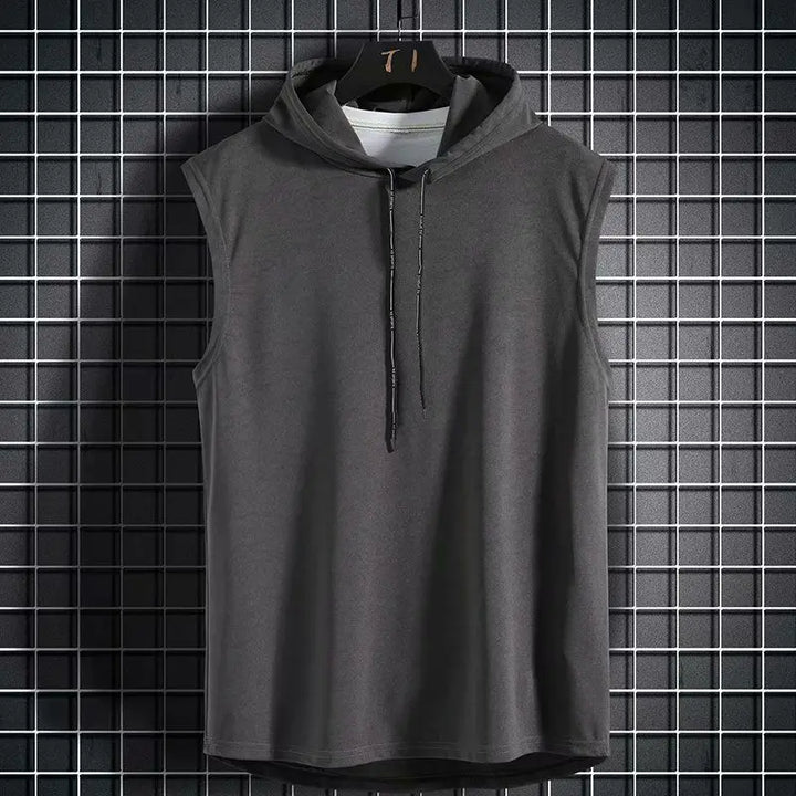 Men Tie Collar Hooded Sleeveless Vests Male Summer Loose Solid Hip Hop Tee Shirt Tops