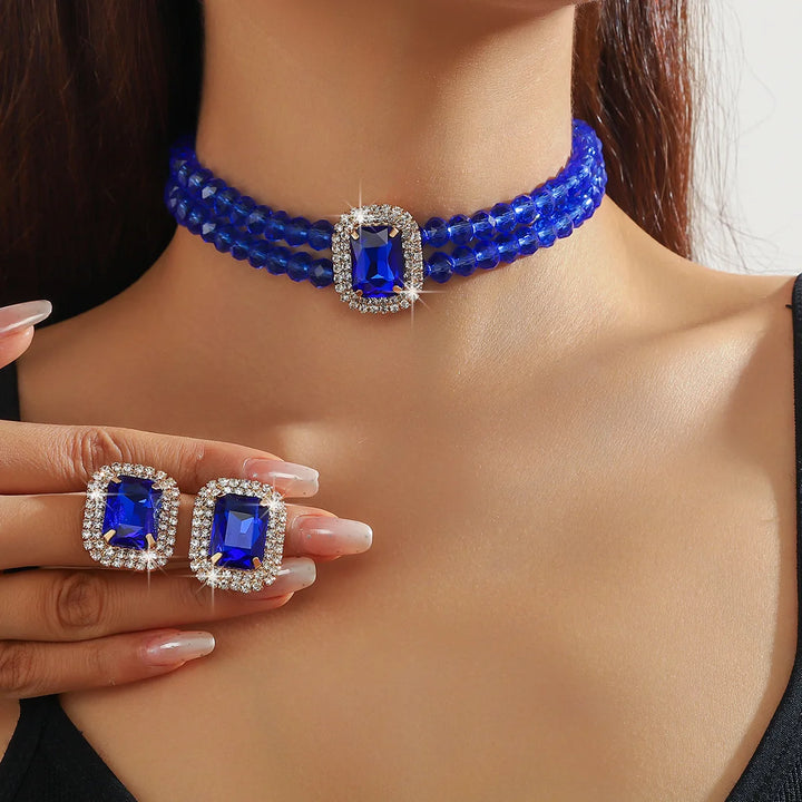Kristall-Choker- und Ohrring-Set für Damen – Partyschmuck