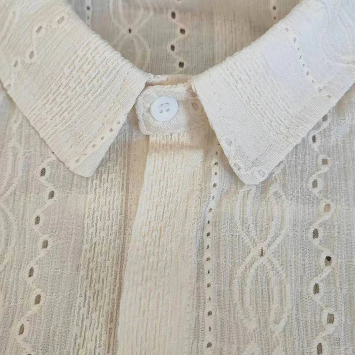 قميص رجالي شبكي مثير - ياقة عريضة، أكمام طويلة أنيقة