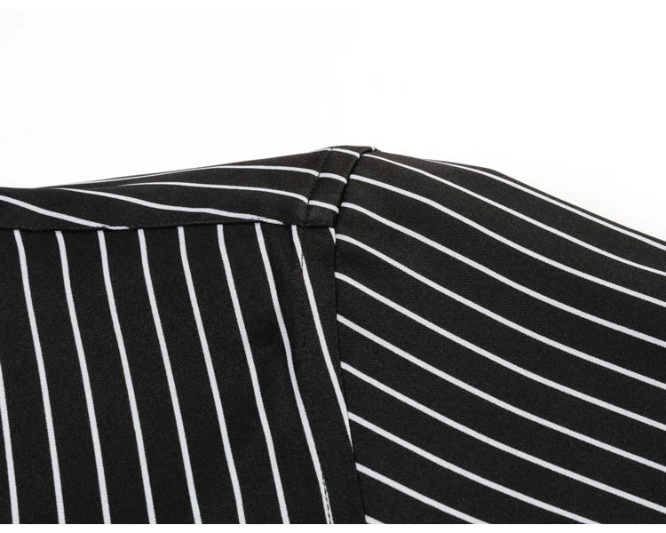 Men's Elegant  Striped Iron-Free Long Sleeve Dress Shirts - Breathable, Stretchy Casual Button Up Shirt For Formal Occasions