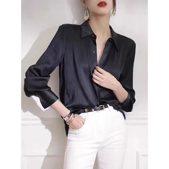 Women’s Loose Satin Long Sleeve Shirt