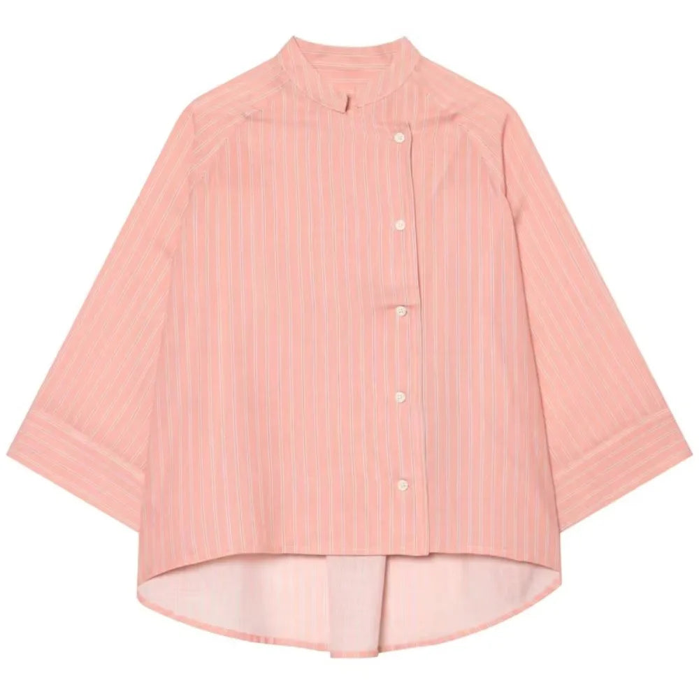 Striped Loose Striped Shirt Elegant Mid Sleeve Button Tops European American Style Asymmetric Casual Blouse for Woman