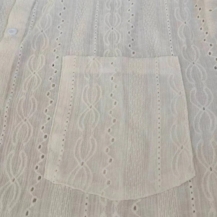 قميص رجالي شبكي مثير - ياقة عريضة، أكمام طويلة أنيقة