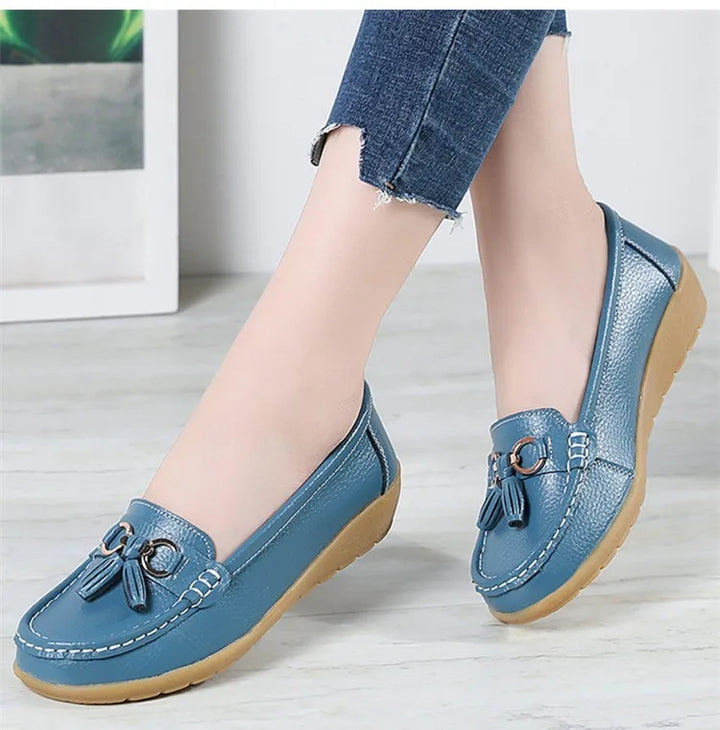 Women’s Leather Loafers – Breathable Chunky Flat Shoes