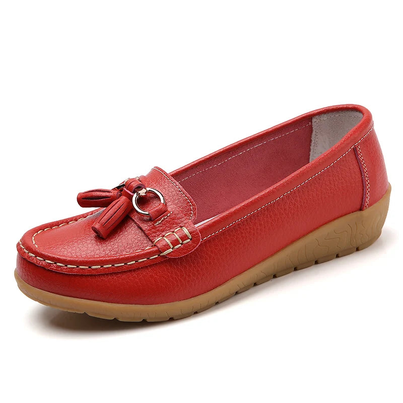 Women’s Leather Loafers – Breathable Chunky Flat Shoes