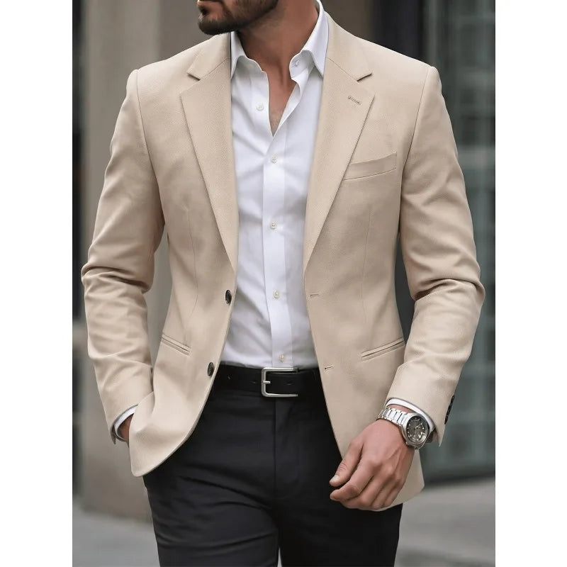 KIDWHXR Man Blazer Korean Slim Simple Solid Color Turn Down Collar Male Suit Outerwear Business Casual Long Sleeeve Men Coat