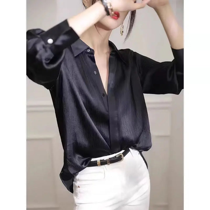 Women’s Loose Satin Long Sleeve Shirt