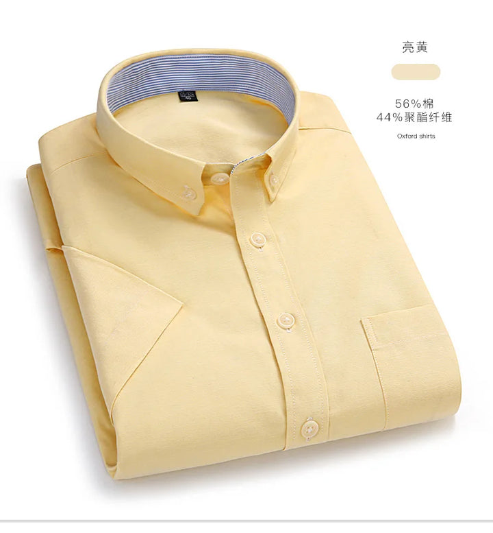 Men's Short-Sleeved Shirt, Summer Casual, Oxford Fabric, Solid Color, Simple, Trendy, Comfortable and High-Quality, Street Style