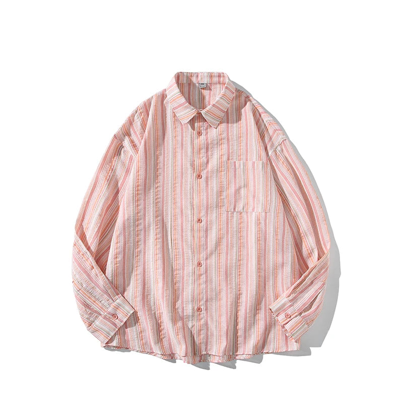 Striped Long Sleeve Button-Down Shirt Trendy Fall Fashion for Men & Women Casual Office Wear Lapel Collar Stylish Top