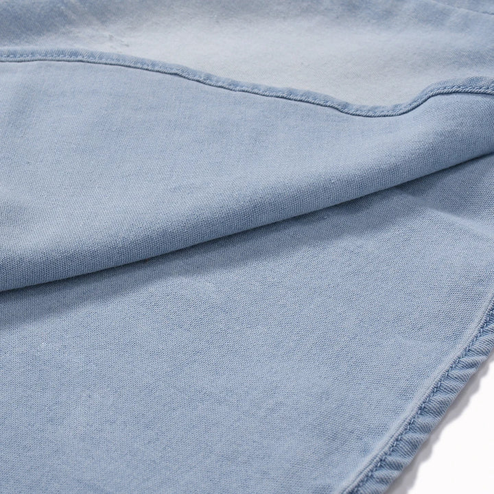 Men Denim Shirts Tops Shirt Short Sleeve Button Turn Down Collar Single Breasted Slim Fit Solid Simple Casual Splice Top 2024