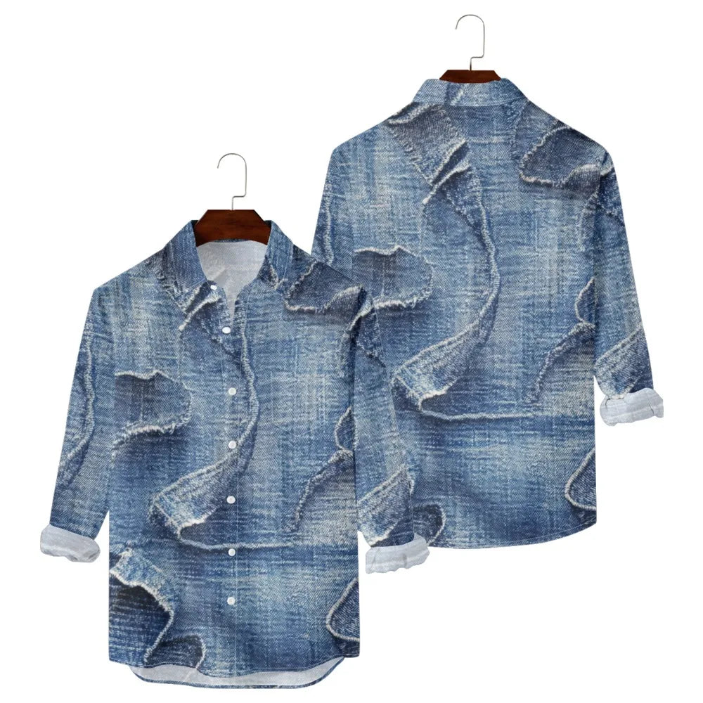 Hawaiian Button Up Shirts Retro Florals Printed Full Sleeve Streetwear Casual Men Dark Academia Resort Elegance Travel Shirt