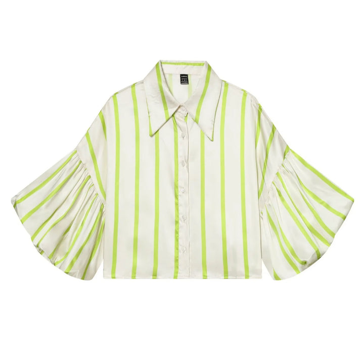Women Striped Shirts Female Loose-Fit Bubble Sleeve Printed Shirts Lady Casual Youthful Energetic Short Sleeved Tops Clothing