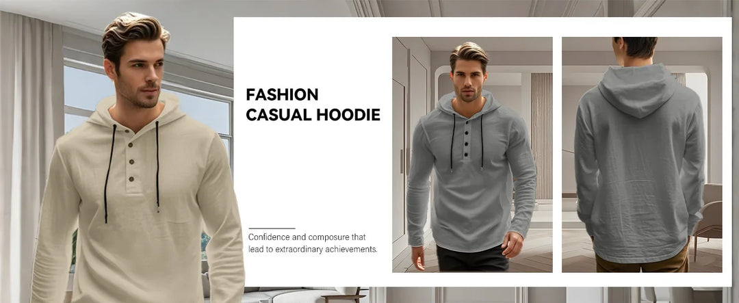 2026 New Men's  T-Shirts Spring Summer Hooded Cotton Linen Tops for Men Soft Loose Henley Shirt Casual Button Long Sleeve Shirts