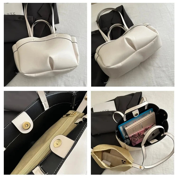 Women’s PU Leather Tote Bag – Large Capacity Vintage Shoulder & Crossbody Purse
