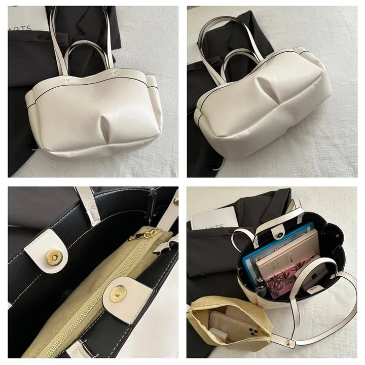 Women’s PU Leather Tote Bag – Large Capacity Vintage Shoulder & Crossbody Purse