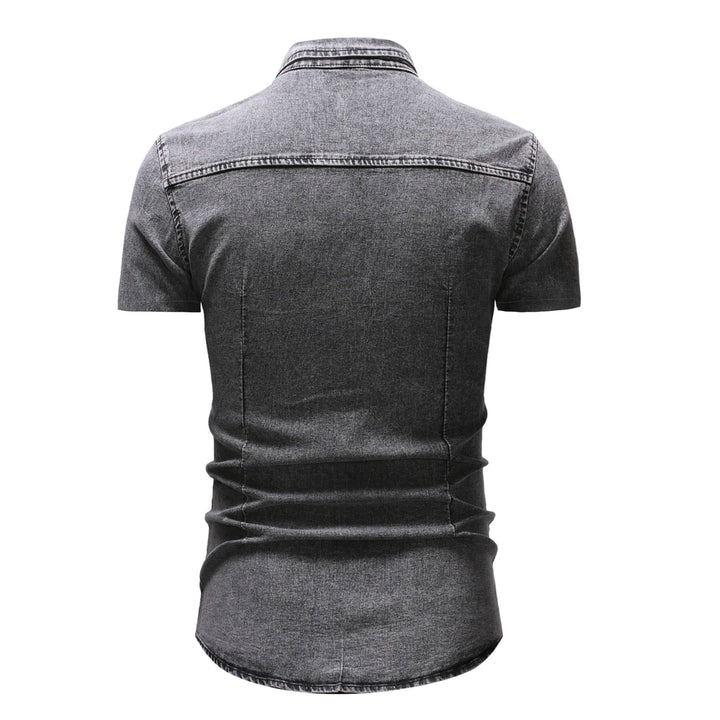 Men Denim Shirts Tops Shirt Short Sleeve Button Turn Down Collar Single Breasted Slim Fit Solid Simple Casual Splice Top 2024